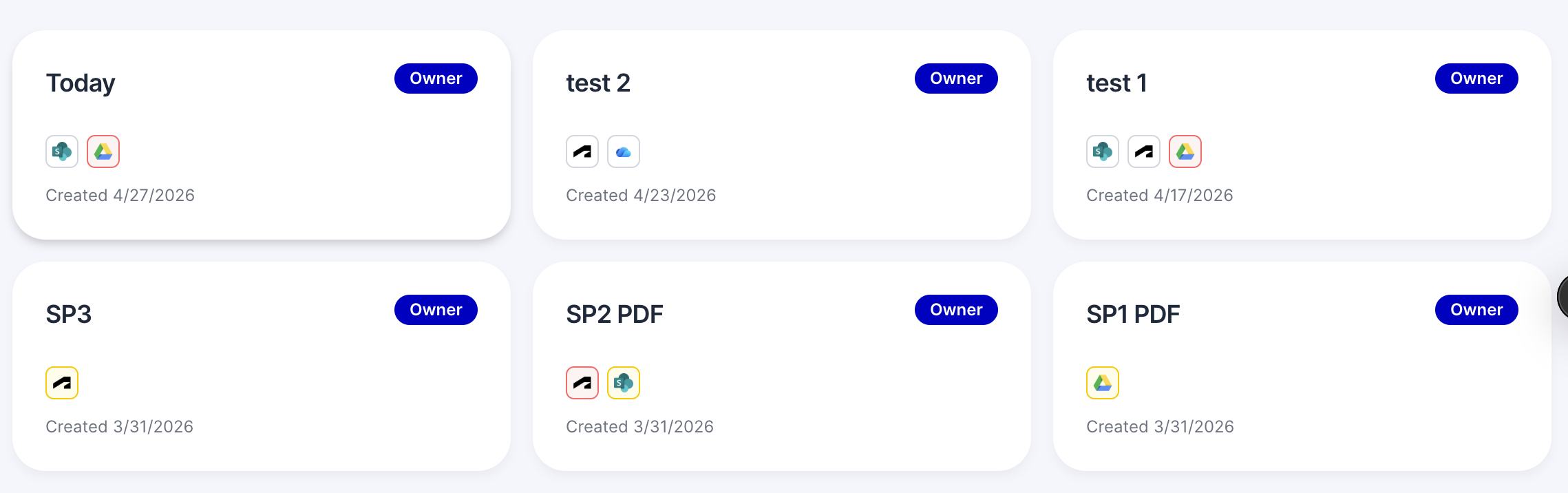 Connector selection screen showing Google Drive, SharePoint, OneDrive, and Autodesk Construction Cloud